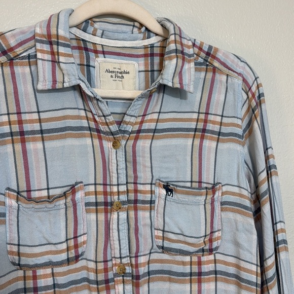 Y2K Abercrombie & Fitch Moose Logo Plaid Button Down - Picture 2 of 5